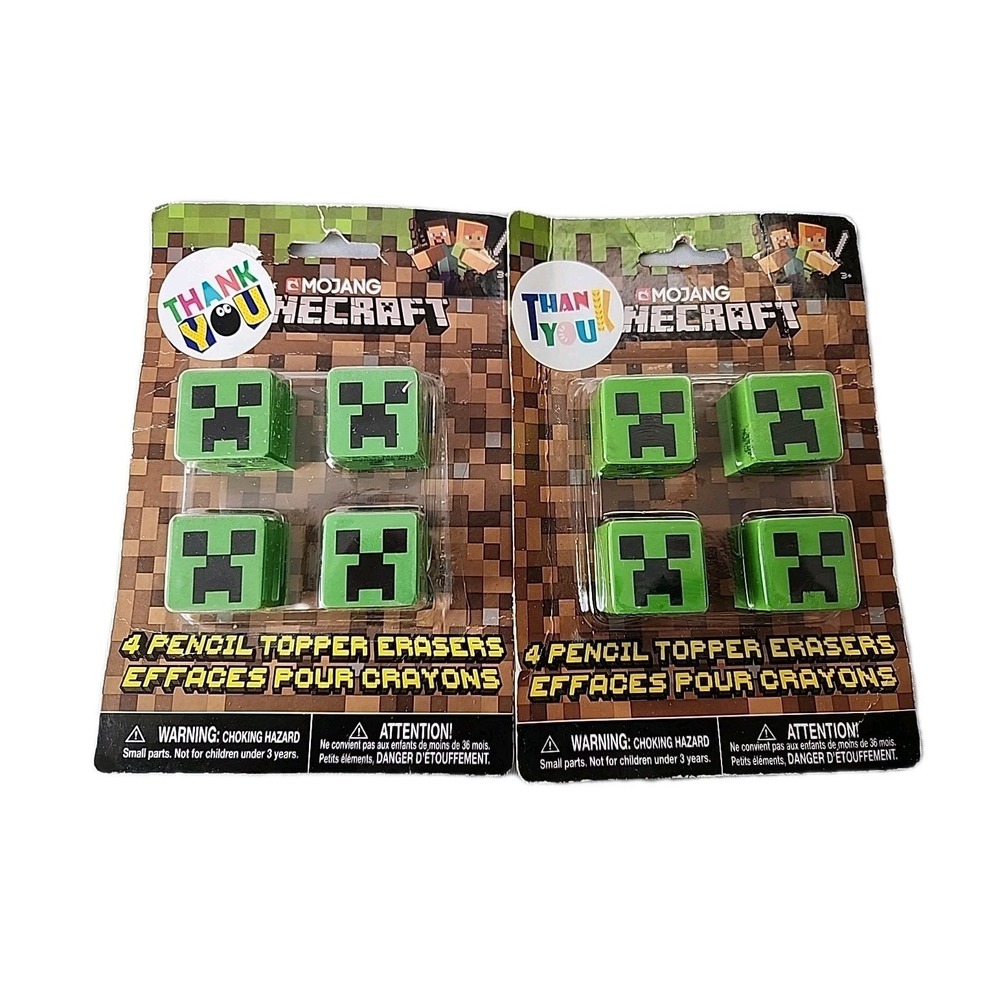 New Lot 2 MINECRAFT Creeper Pencil Topper Erasers 4-Pack Mojang NIB‎ Party Favor